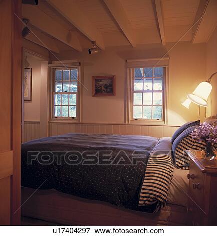 Top Floor Bedroom With Verandah And Dado Rail Stock Photo