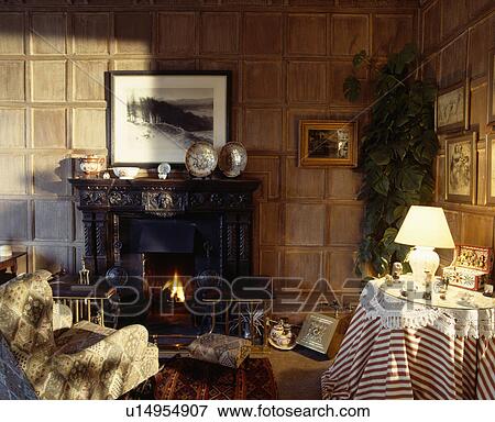 Traditional panelled living room View Large Photo Image Stock Photo - Traditional panelled living room. Fotosearch