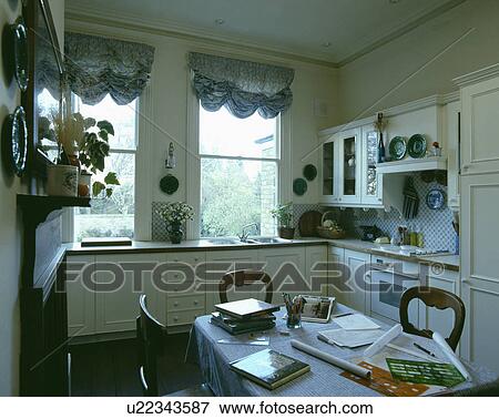 view, interior, homeoffice, soft-furnishings, festoon blind, traditional View Large Photo Image Stock Photo - view, interior, homeoffice, soft-furnishings, festoon blind, traditional. Fotosearch