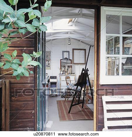 View of through door of artist's studio in garden shed View Large Photo Image Stock Image - View of through door of artist's studio in garden shed. Fotosearch