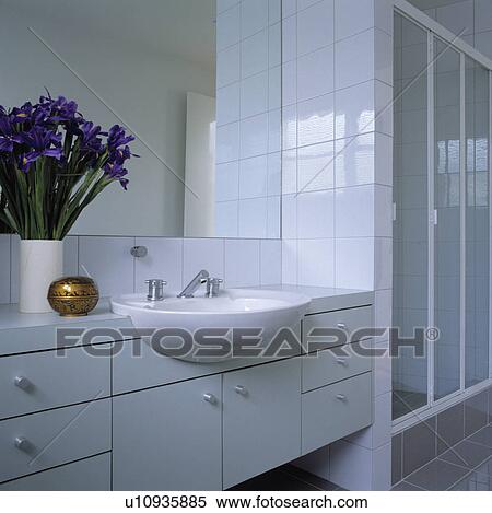 White architectural shower room with built in basin and storage. View Large Photo Image Stock Photography - White architectural shower room with built in basin and storage.. Fotosearch