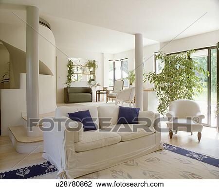 White Sofa In Modern White Openplan Living Room Stock Image U28780862 Fotosearch