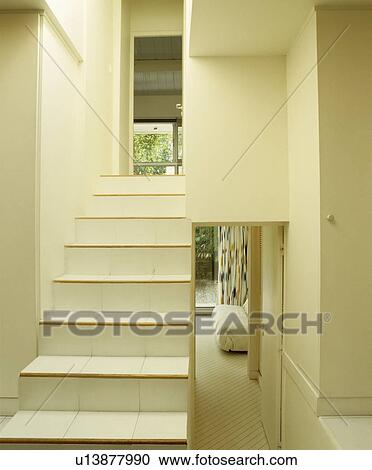White tiles on modern staircase View Large Photo Image Stock Image - White tiles on modern staircase. Fotosearch