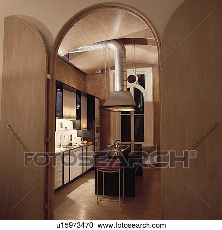 Stock Image - architectural, interior, modern, doors, neutrals, islands. Fotosearch