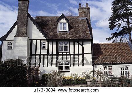 Black+white timbered traditional country house with small extension View Large Photo Image Picture - Black+white timbered traditional country house with small extension. Fotosearch