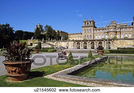 Stock Image - Blenheim Palace, Woodstock, near Oxford, Oxfordshire, England. View from lower water terrace. Fotosearch