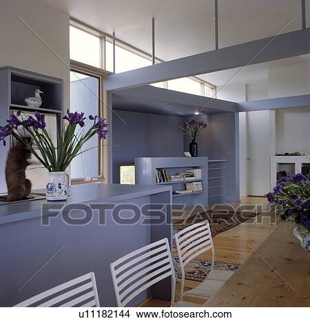 Blue counter in openplan dining room View Large Photo Image Picture - Blue counter in openplan dining room . Fotosearch