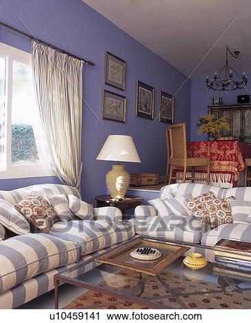 Stock Photography Of Blue White Striped Sofas In Living Room Stock Photography Blue White Striped Sofas In Living Room Spanish Villa