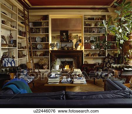 Stock Photograph - Bookshelves in traditional living room. Fotosearch