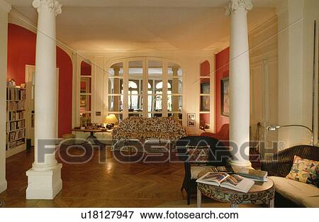 Classical pillars in traditional living room with parquet floor View Large Photo Image Stock Photo - Classical pillars in traditional living room with parquet floor. Fotosearch