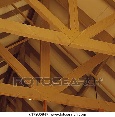 Close-up of beamed wooden apex ceiling View Large Photo Image Stock Photo - Close-up of beamed wooden apex ceiling. Fotosearch