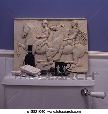 Close-up of classical stone plaque and cup on toilet cistern View Large Photo Image Stock Image - Close-up of classical stone plaque and cup on toilet cistern. Fotosearch