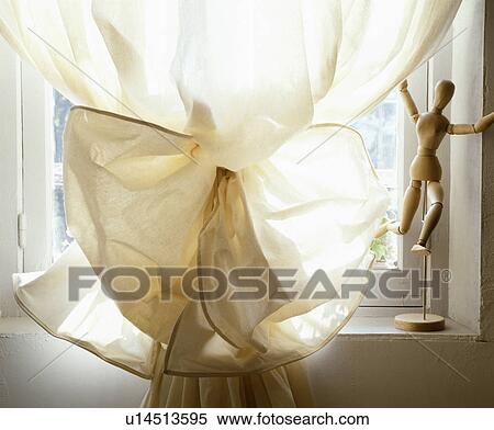 Close-up of cream voile bow on cream voile curtain  View Large Photo Image Stock Photography - Close-up of cream voile bow on cream voile curtain . Fotosearch