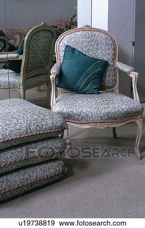 Close-up of cushions and French-style armchair View Large Photo Image Stock Photo - Close-up of cushions and French-style armchair. Fotosearch