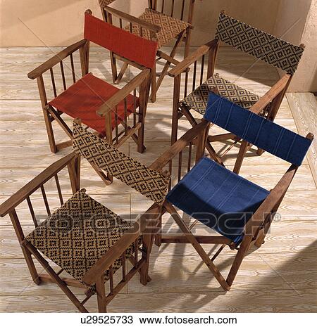 Stock Image - Close-up of directors chairs. Fotosearch
