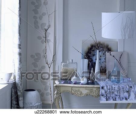 Close-up of lamp and modern vases on antique table View Large Photo Image Stock Image - Close-up of lamp and modern vases on antique table. Fotosearch