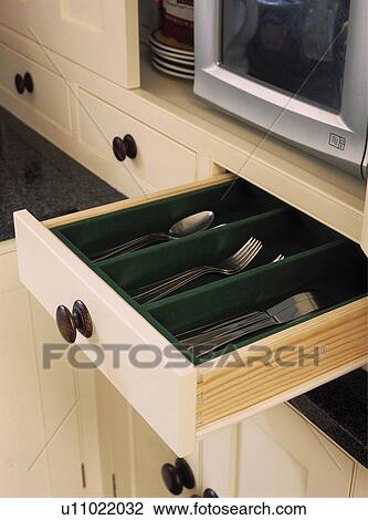 Close-up of open cutlery drawer View Large Photo Image Stock Image - Close-up of open cutlery drawer. Fotosearch