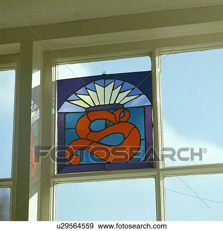 Stock Photo - Close-up of stained glass panel in window. Fotosearch