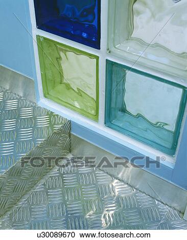 Closeup of coloured glass bricks and metal floor View Large Photo Image Stock Image - Closeup of coloured glass bricks and metal floor. Fotosearch