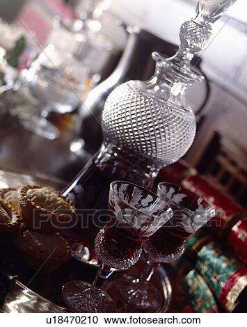 Decanter, glass and mincepies. View Large Photo Image Stock Image - Decanter, glass and mincepies.. Fotosearch