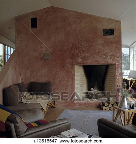 Fireplace in modern living room View Large Photo Image Stock Photo - Fireplace in modern living room. Fotosearch