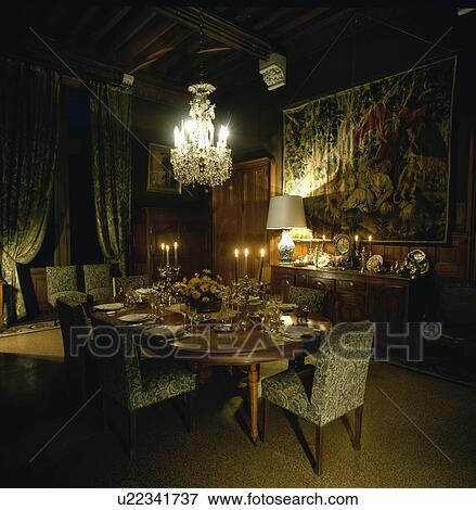 Stock Photo - fixed, interior, chandelier, candle, settings, lighting. Fotosearch