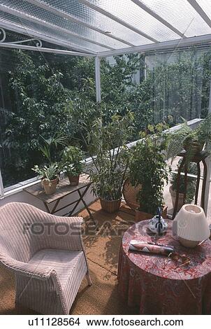 Picture - houseplant, interior, lloyd loom, wicker, chair, furniture. Fotosearch