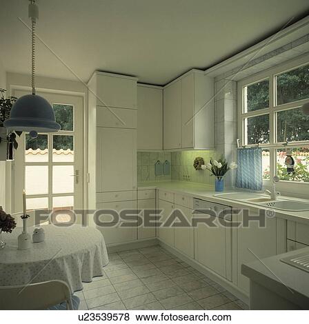 Stock Photo - interior, kitchens, windows, modern, white. Fotosearch