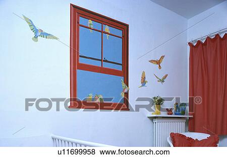 interiors, mural, windows, pictures, red, landings, birds View Large Photo Image Stock Photo - interiors, mural, windows, pictures, red, landings, birds. Fotosearch