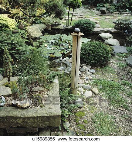 Japanese bamboo water feature in oriental-style garden View Large Photo Image Stock Photograph - Japanese bamboo water feature in oriental-style garden. Fotosearch