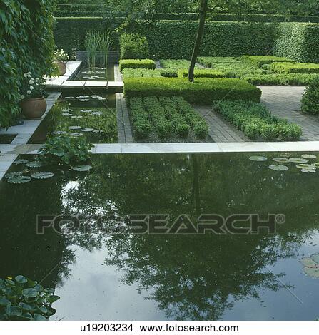 Picture - Large rectangular pond in country garden. Fotosearch