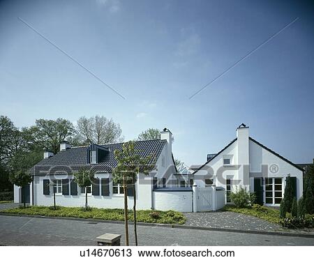 Modern white single-storey house in Germany View Large Photo Image Stock Image - Modern white single-storey house in Germany . Fotosearch