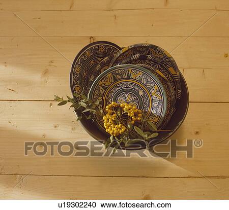 Stock Image - moroccan, pottery, ceramic, household, bowls, objects. Fotosearch
