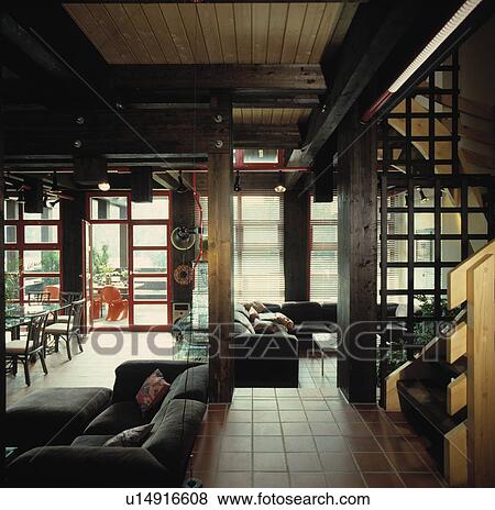 Openplan seventies living room View Large Photo Image Stock Photo - Openplan seventies living room. Fotosearch