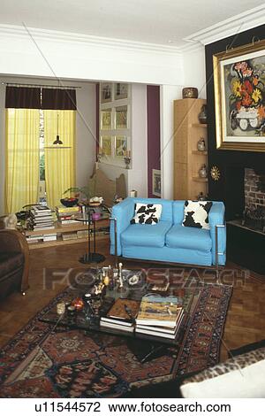 Pastel blue sofa in modern living room View Large Photo Image Stock Image - Pastel blue sofa in modern living room. Fotosearch
