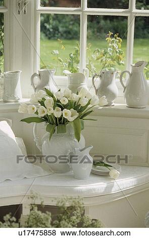 Still-Life of white tulips and jugs View Large Photo Image Stock Photo - Still-Life of white tulips and jugs. Fotosearch