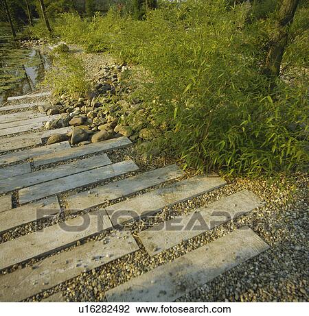 Stock Image - Stone paving in country garden. Fotosearch