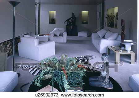 Stock Image - White sofas in modern white living room. Fotosearch