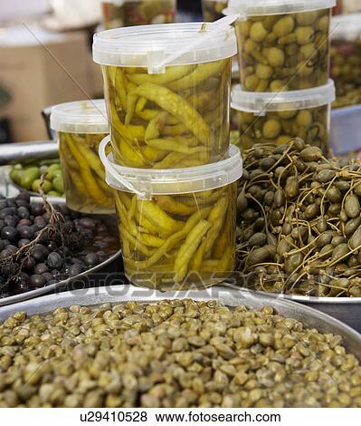 Pickled Chilli, Capers and Olives View Large Photo Image Stock Photo - Pickled Chilli, Capers and Olives. Fotosearch