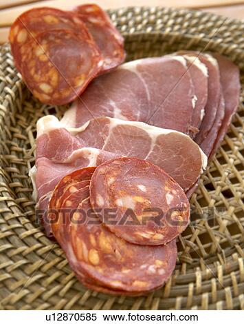 Stock Photography - Salami and Serano Ham. Fotosearch