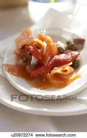 Smoked Salmon and Roasted Pepper View Large Photo Image Picture - Smoked Salmon and Roasted Pepper. Fotosearch