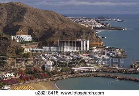Stock Photograph -  aerial shot beautiful very developed cove puerto. Fotosearch