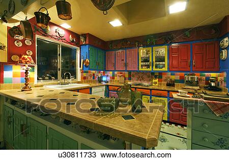 Stock Image -  art home living style colorful kitchen decor. Fotosearch