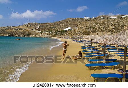 Stock Photo -  beach beautiful island mykonos greece private . Fotosearch