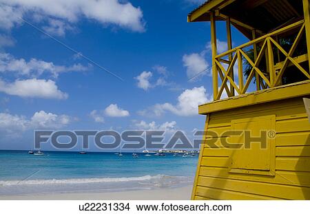 beach beautiful yellow lifeguard stand in front View Large Photo Image Picture - beach beautiful yellow lifeguard stand in front. Fotosearch
