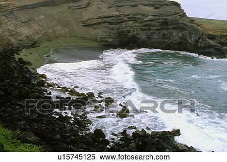 beach puu mahana hawaii green sand adventure View Large Photo Image Stock Photography - beach puu mahana hawaii green sand adventure . Fotosearch