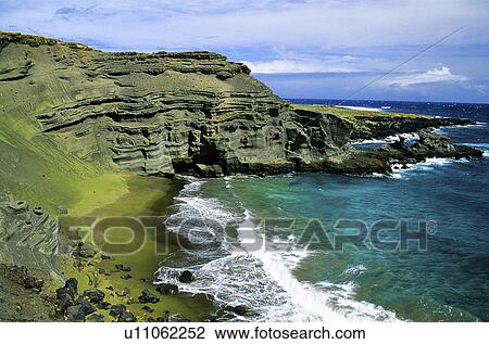 beach puu mahana hawaii this green sand located View Large Photo Image Stock Image - beach puu mahana hawaii this green sand located . Fotosearch