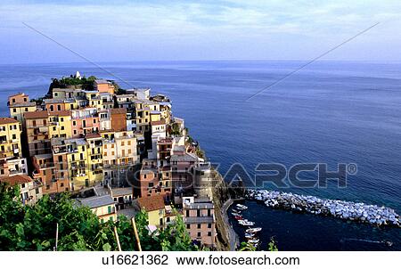 Stock Image -  buildings calm calmness cinque terre cliff coast. Fotosearch