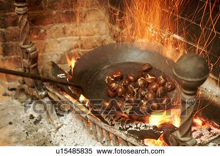 Christmas Food Fire Chestnuts Roasting Open Inn Stock Photography