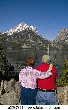 Picture -  couple beauty retired senior relaxing lake grand. Fotosearch